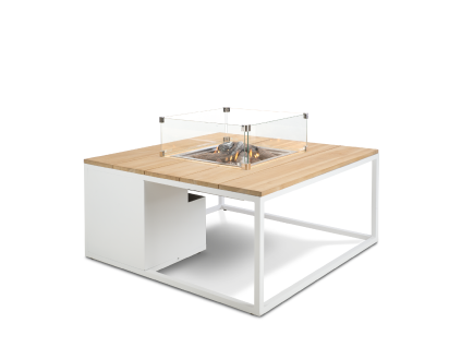 Stůl s plynovým ohništěm Cosiloft 100 bílý rám / deska teak
