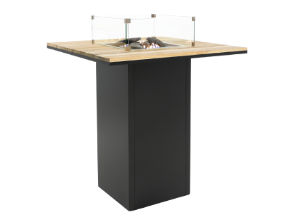 Stůl s plynovým ohništěm Cosiloft barový stůl černý rám / deska teak