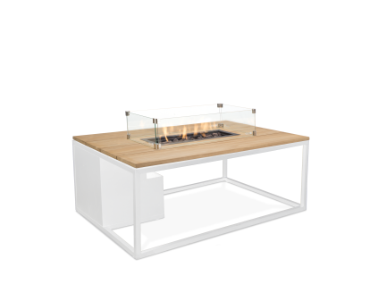 Stůl s plynovým ohništěm Cosiloft 120 bílý rám / deska teak