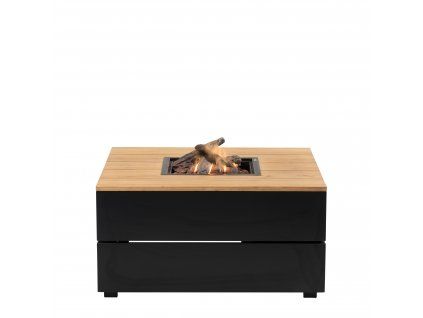 Stůl s plynovým ohništěm Cosipure 100 černý rám / deska teak