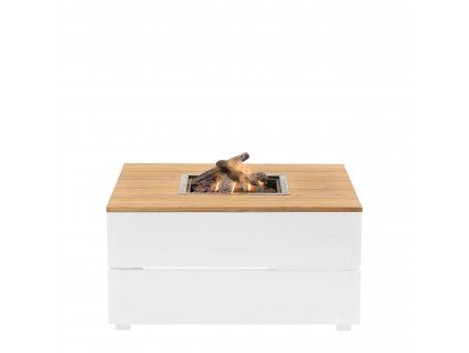Stůl s plynovým ohništěm Cosipure 100 bílý rám / deska teak