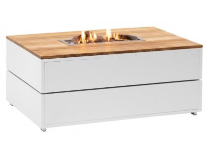 STŮL S PLYNOVÝM OHNIŠTĚM COSIPURE 120 BÍLÝ RÁM / DESKA TEAK