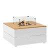 Stůl s plynovým ohništěm Cosipure 100 bílý rám / deska teak
