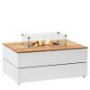 Stůl s plynovým ohništěm Cosipure 120 bílý rám / deska teak